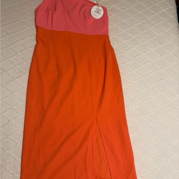 NEW Petal & Pup Xiomar One Shoulder Midi Dress Orange Pink Size US 8 Cocktail - Picture 10 of 11